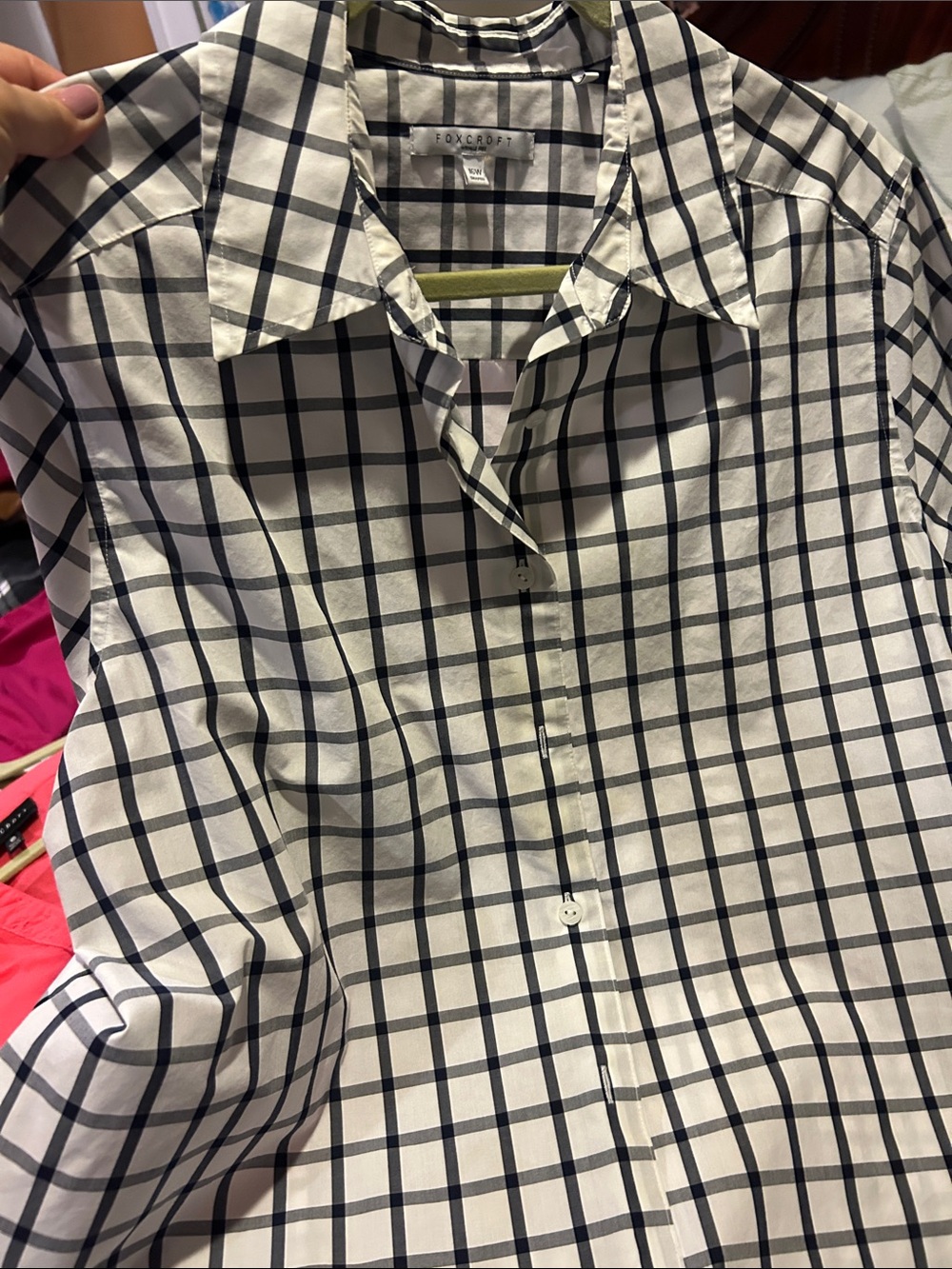 Foxcroft White Shirt with Navy Windowpane Check